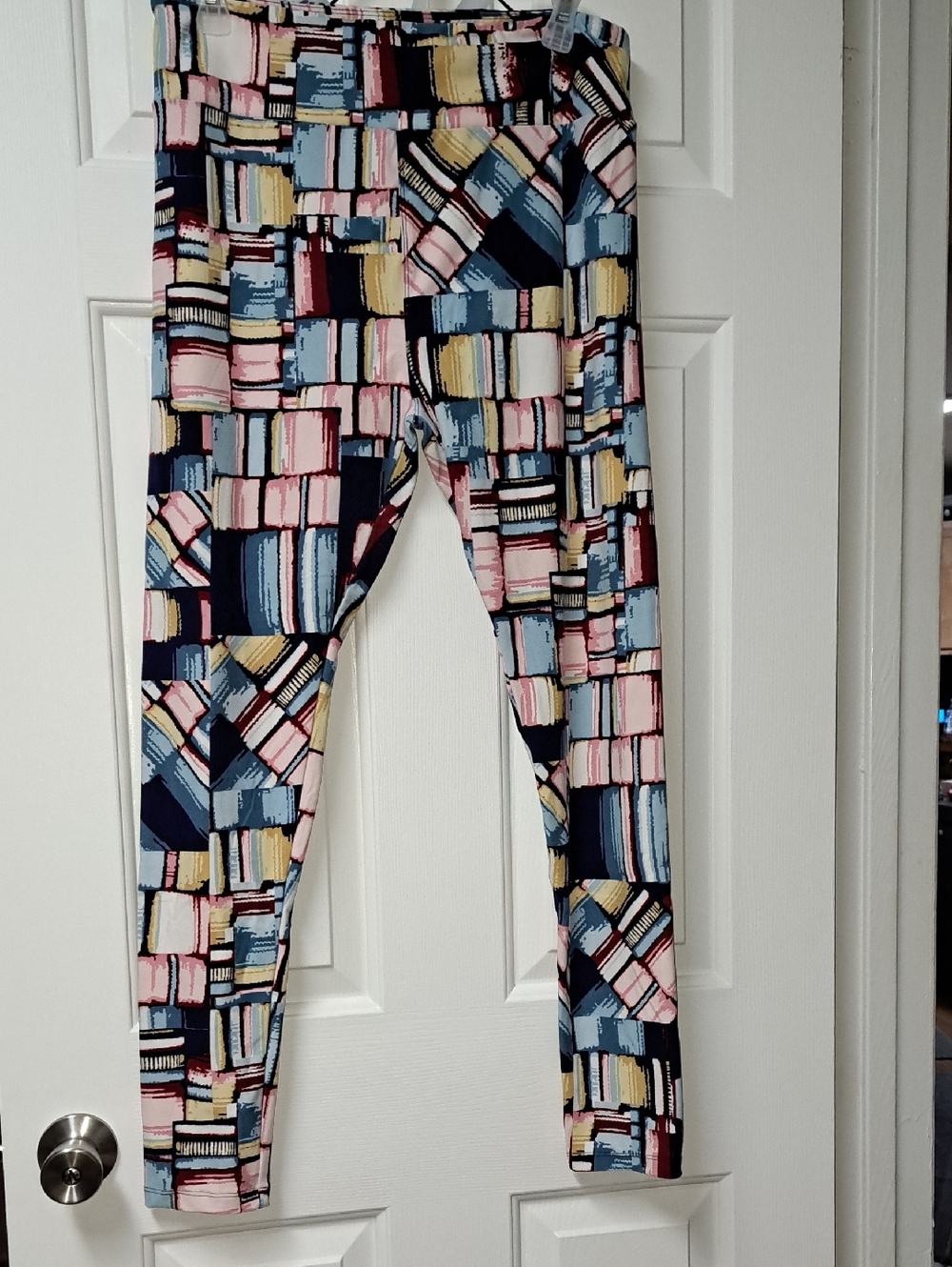 LuLaRoe Navy, Pink, Blue & Yellow Abstract Block Print Leggings